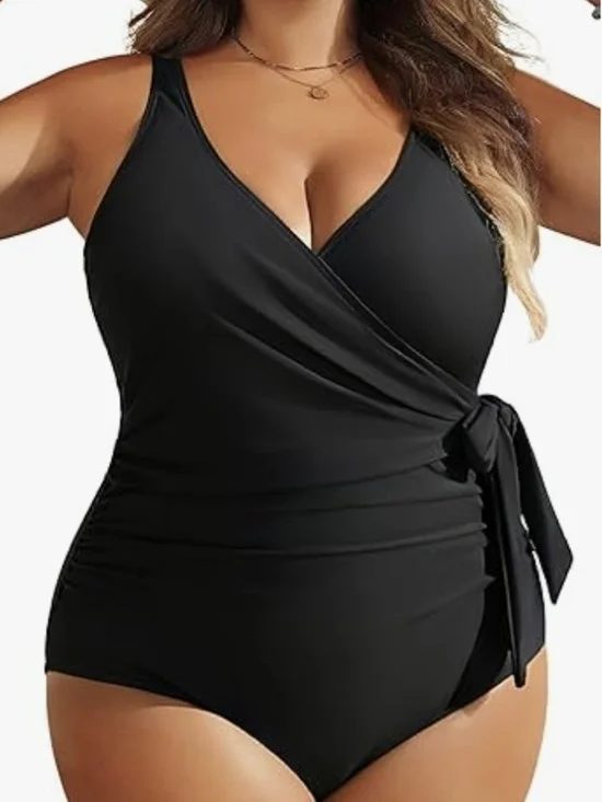 Yonique Wrap-Style One Piece Swimsuit with Tummy Control & Built In Bra - Picture 3 of 15